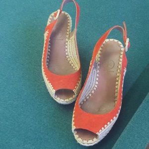 Tory Burch open toe sling back wedge - 7.5